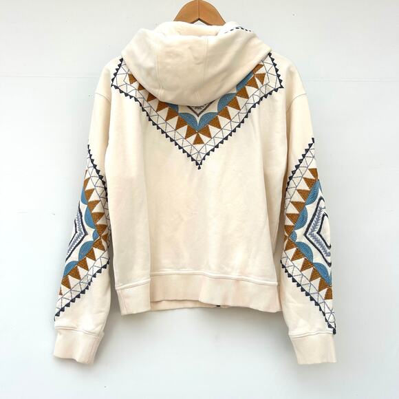 Sundance Embroidered Cotton Hoodie Sweatshirt Cream Southwestern Medium - Picture 3 of 9